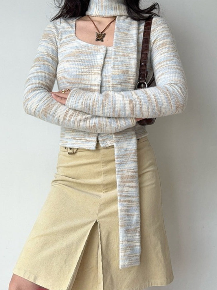 Marled Knit Cardigan & Scarf Set