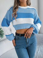 Sunset Boulevard Color Block Knit Crop Sweater - WEUXS