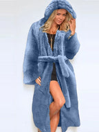 Midnight Noir Hooded Faux Mink Long Coat - View 7 | WEUXS
