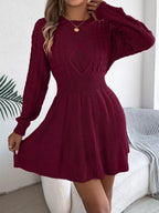 woman wearing a cable knit A-line sweater dress - View 10 | WEUXS
