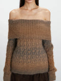 Mocha Ombre Off-Shoulder Fuzzy Knit Sweater - View 6 | WEUXS