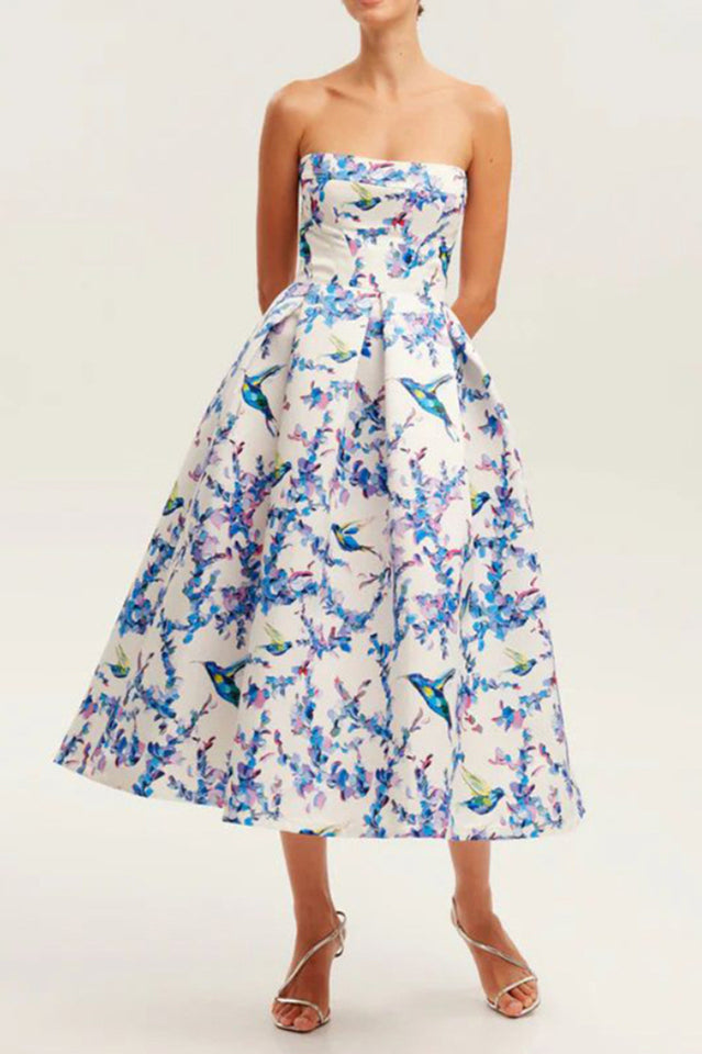 Strapless Floral Corset A Line Midi Dress | Dress In Beauty