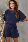 Elaine Tie Belt Short Sleeve Romper | Dress In Beauty