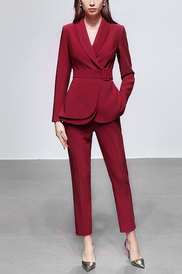 Lace Up Belt Waist Blazer Pants Suit | Dress In Beauty