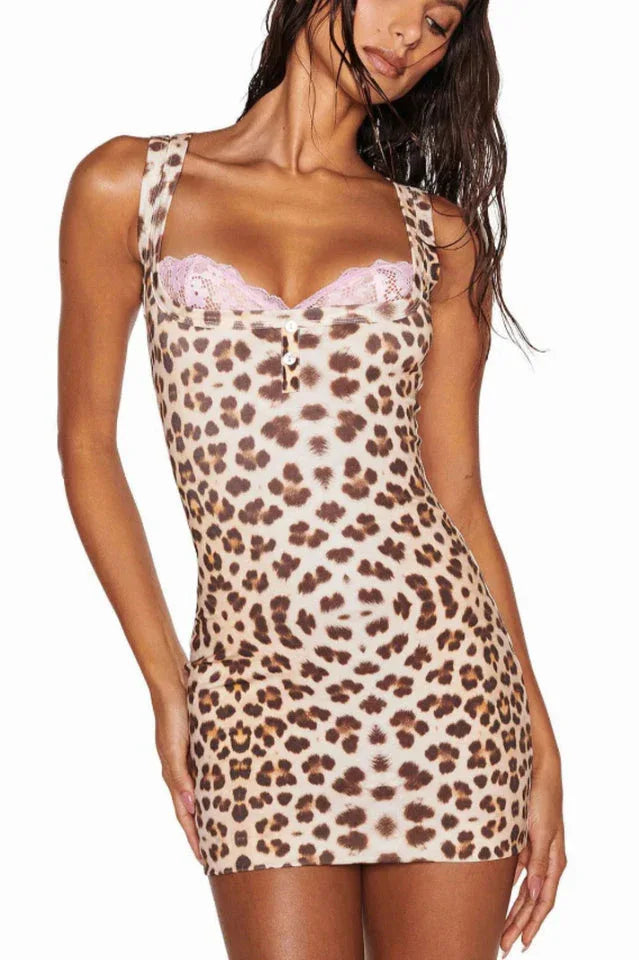 Fitted Mini Dress with Lace Trim Secondary image