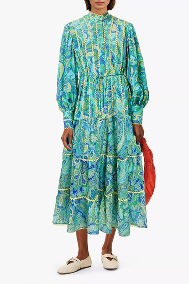 Green Long Dress With Floral Print | Dress In Beauty