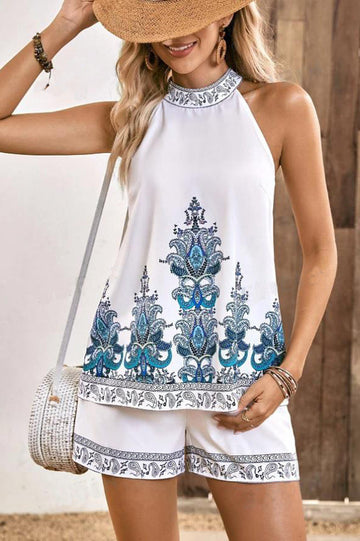 Plus Paisley Print Halter Top & Shorts | Dress In Beauty