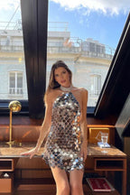 Halterneck Sequin Mini Dress - View 7 | WEUXS