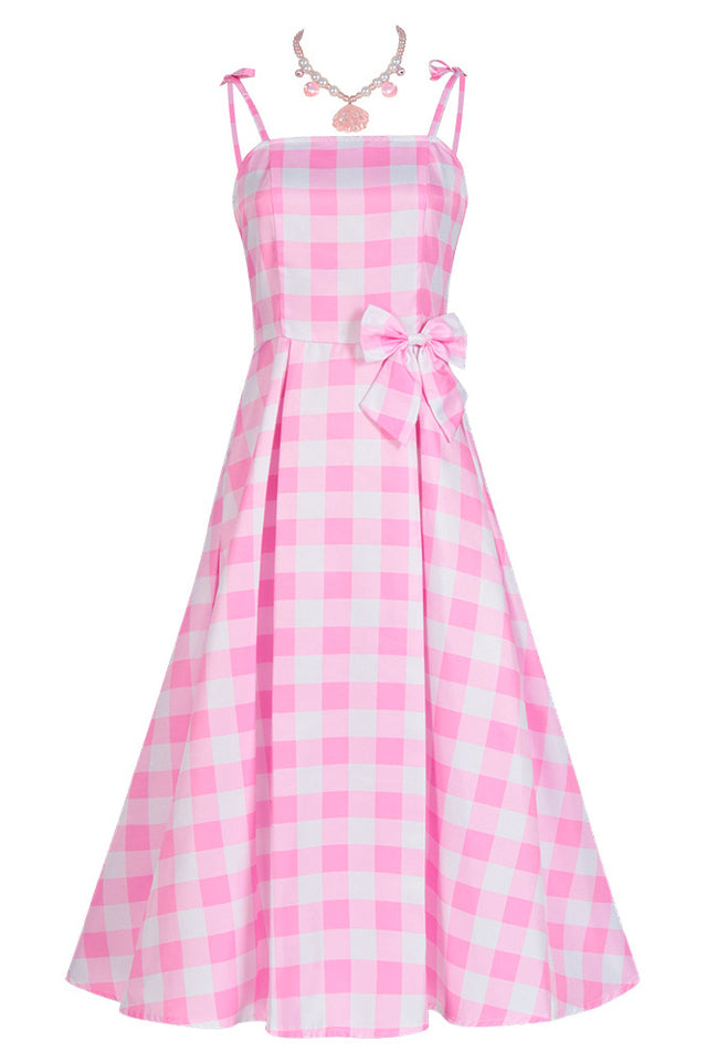 Barbie Movie Margot Pink Plaid Check Dress | Dress In Beauty