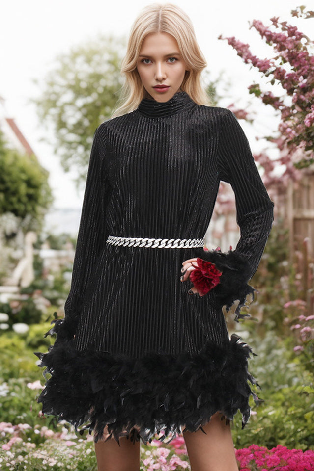 Ayden Feather Velvet Dress With Belt | Dress In Beauty