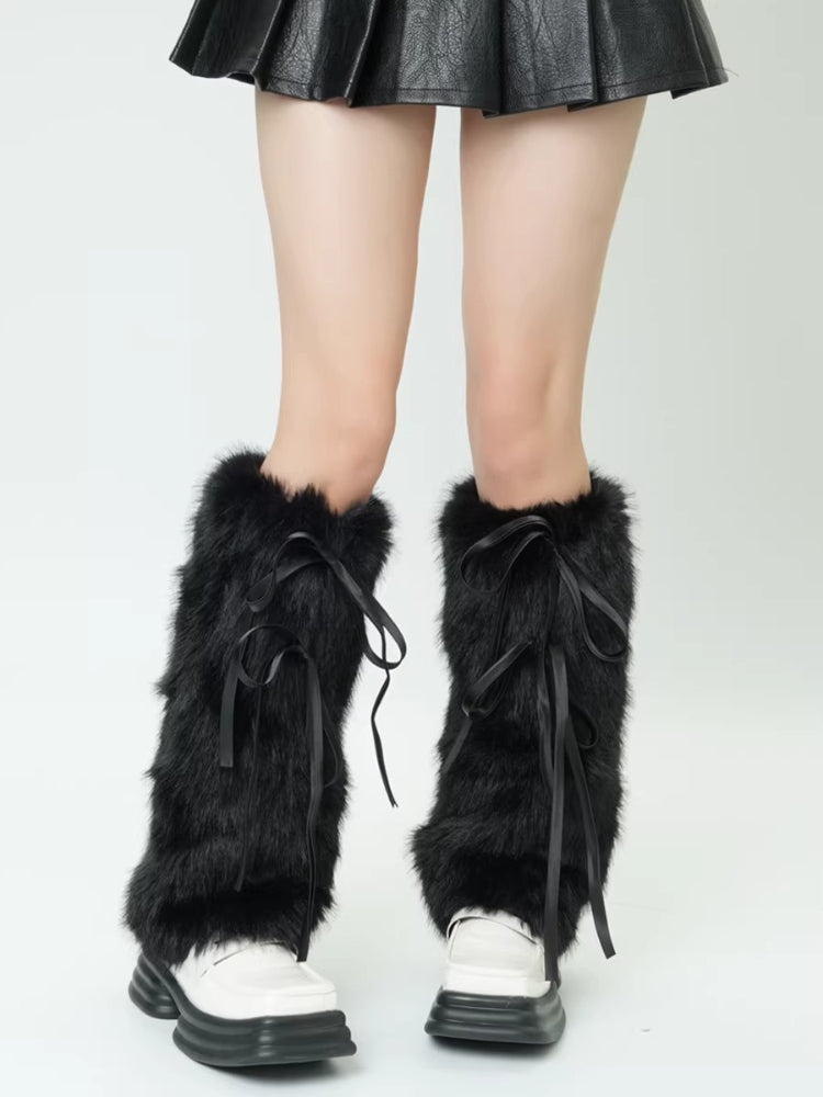 Faux Fur Leg Warmers with Ribbon Ties - View 10 | WEUXS
