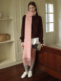 Plaid wool blend scarf with fringe trim - View 8 | WEUXS