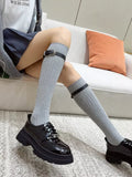 Knee high socks with ribbed texture and buckle strap - View 10 | WEUXS