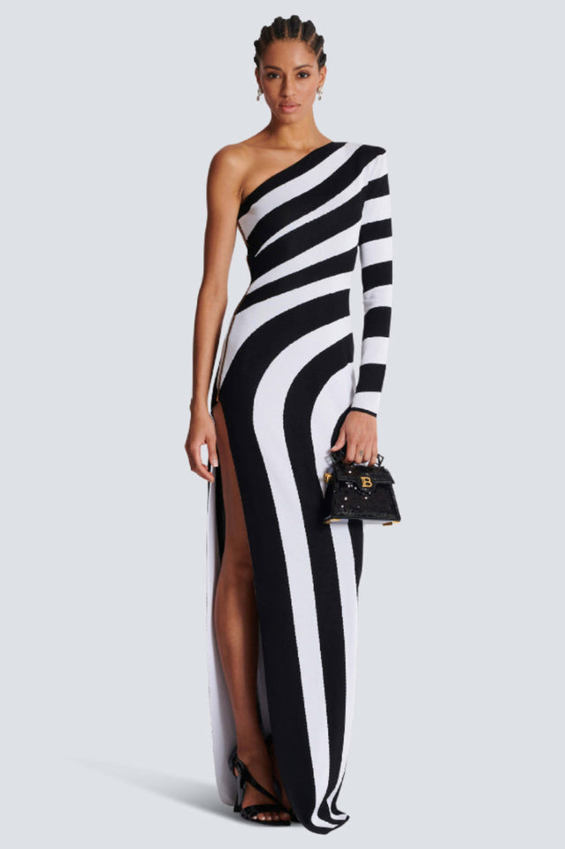 Long Asymmetrical Striped Knit Dress | Dress In Beauty