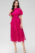 Oriana Pink Solid Lace Frill Midi Dress | Dress In Beauty