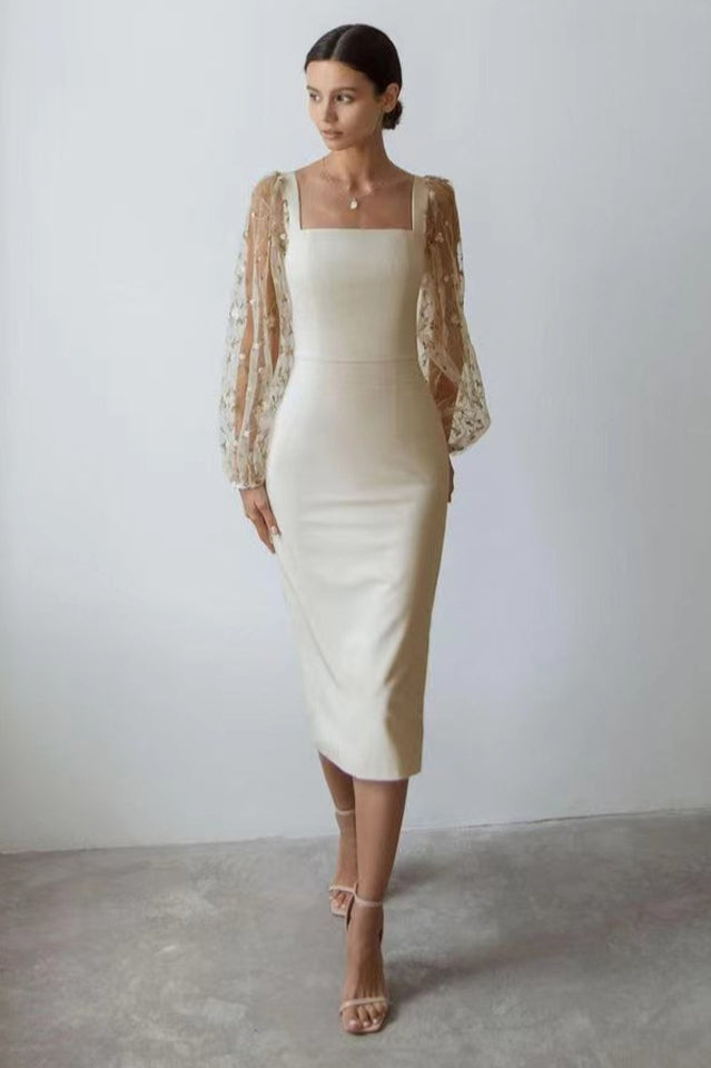 Embroidery Sheer Elegant Midi Dress | Dress In Beauty