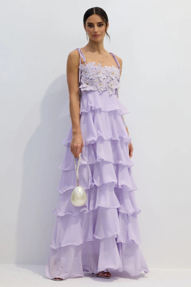 Clara Diamante Flower Tiered Slip Dress | Dress In Beauty