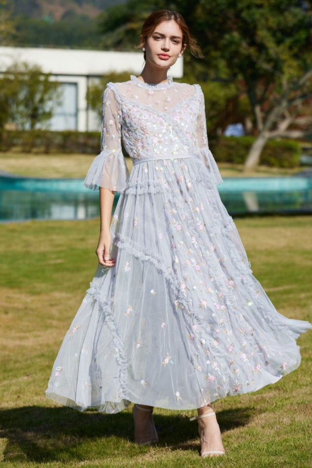 Embroidered Ruffles Elegant Long Dress | Dress In Beauty