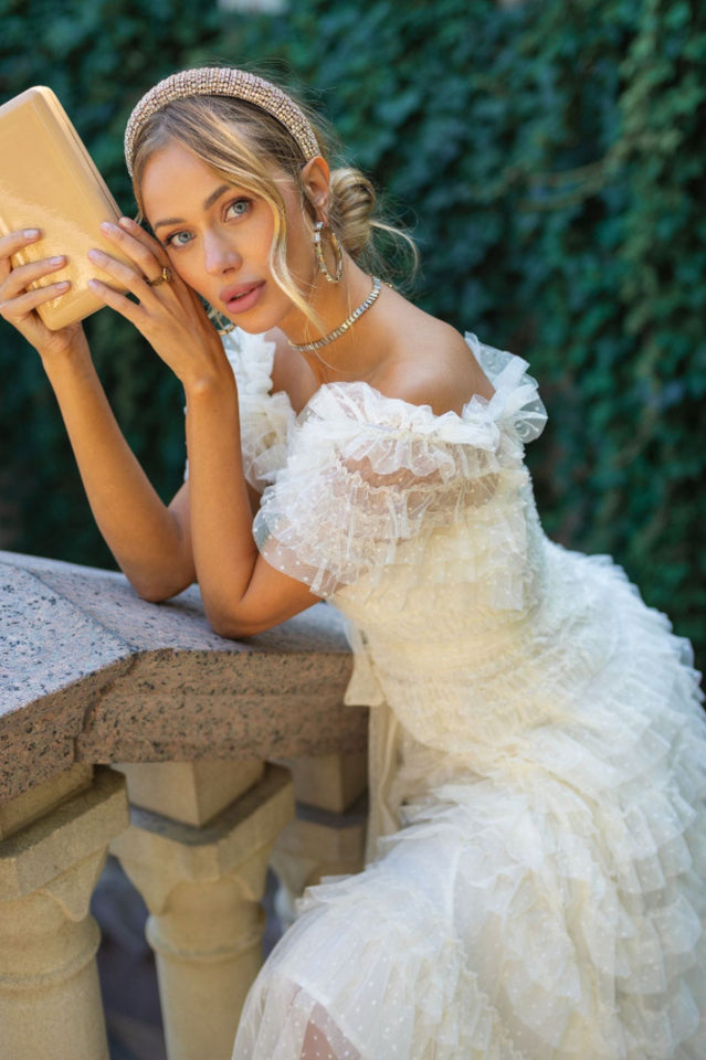 Off Shoulder Dotted Tulle Maxi Dress | Dress In Beauty