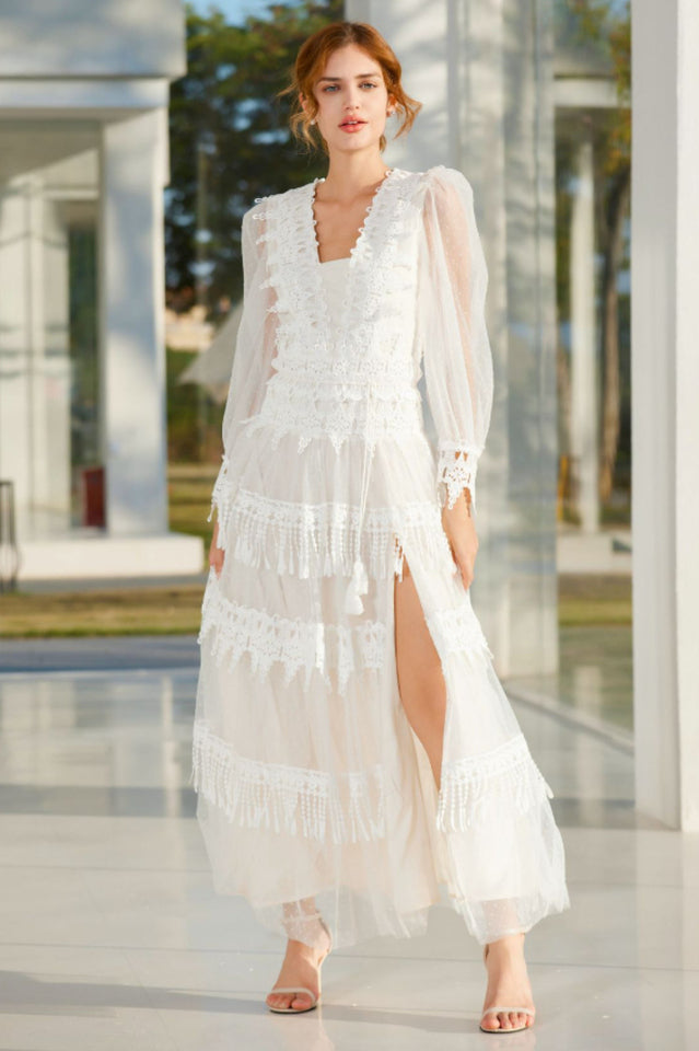 Murphy White Lace Mesh Maxi Dress | Dress In Beauty