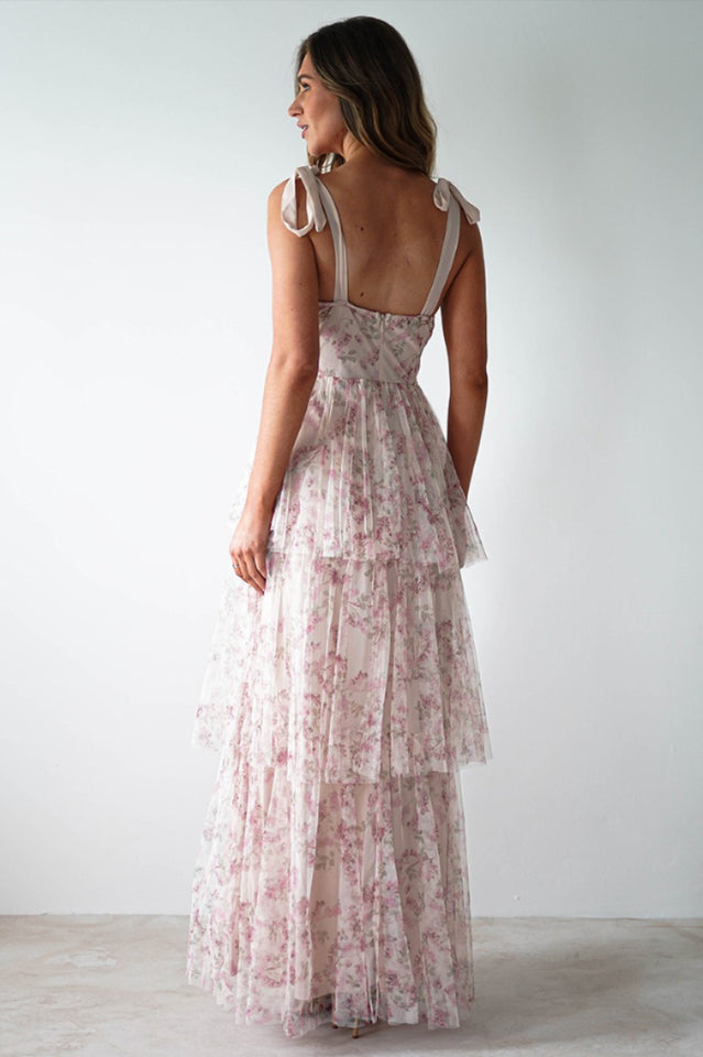 Tie Up Floral Print Tiered Maxi Dress | Dress In Beauty