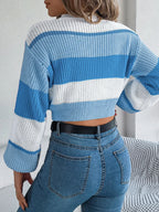 Sunset Boulevard Color Block Knit Crop Sweater - WEUXS