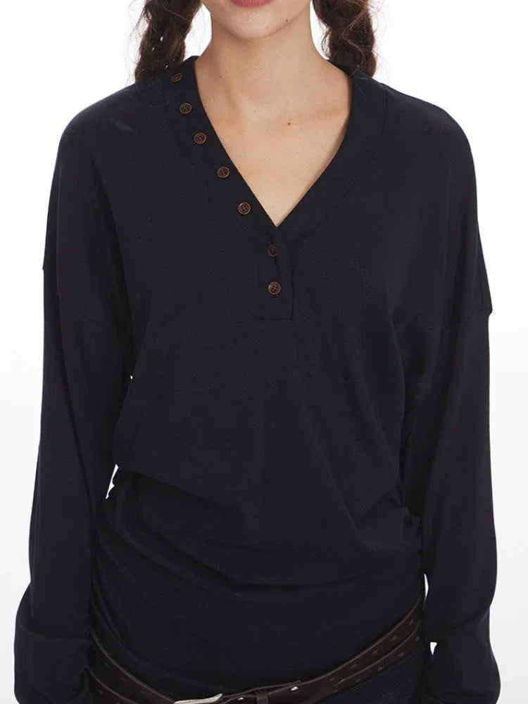 Asymmetric Button Tunic Top - View 6 | WEUXS