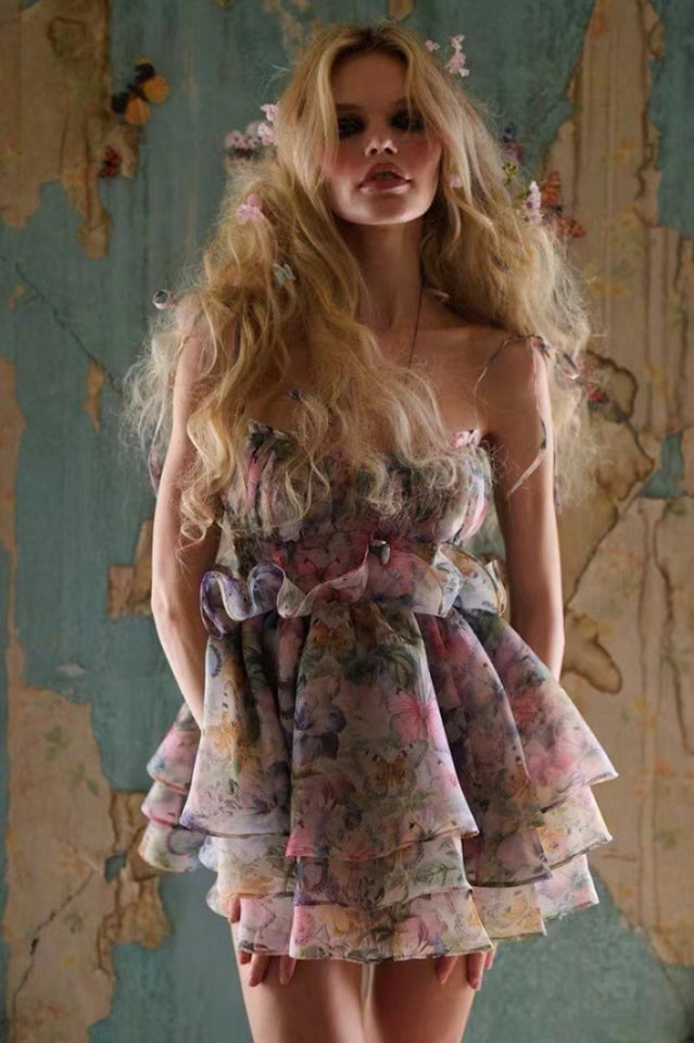 Fairy Butterfly Print Tiered Mini Sundress | Dress In Beauty