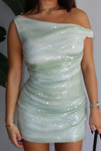 Sheila Asymmetrical Sequin Mini Dress - WEUXS
