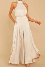 Satin wide leg halter neck jumpsuit - View 9 | WEUXS