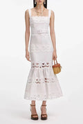 White Linen Lace Insert Midi Dress | Dress In Beauty
