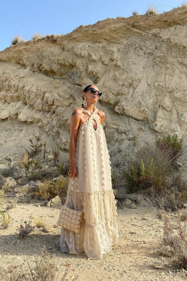 3D Flower Patchwork Halter Maxi Dress | Dress In Beauty