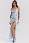 Blue Floral Print Mesh Maxi Dress | Dress In Beauty