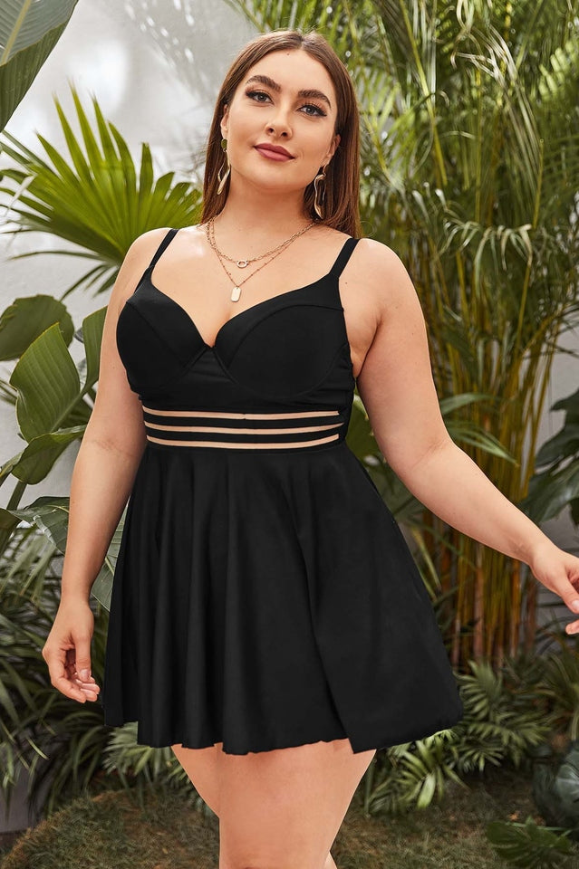 Plus Mesh Insert Ruffle Bikini Swimsuit | Dress In Beauty