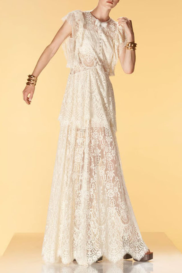 White Lace Tiered Maxi Dress | Dress In Beauty