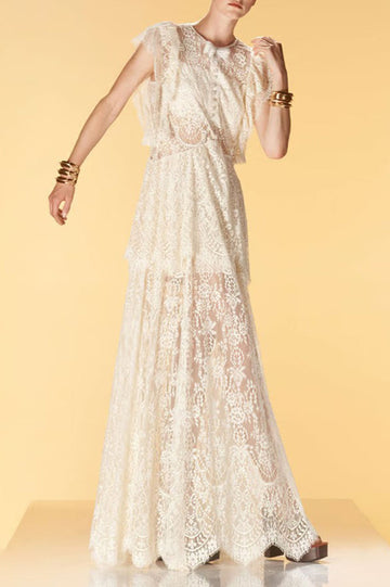 White Lace Tiered Maxi Dress | Dress In Beauty
