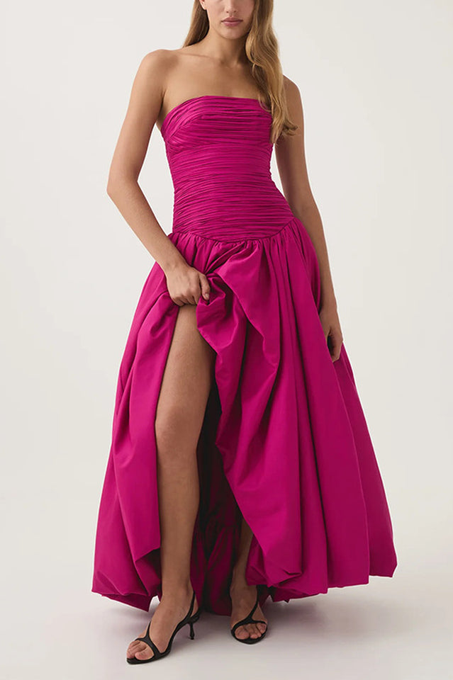 Strapless Ruched Puff Maxi Dress | Dress In Beauty