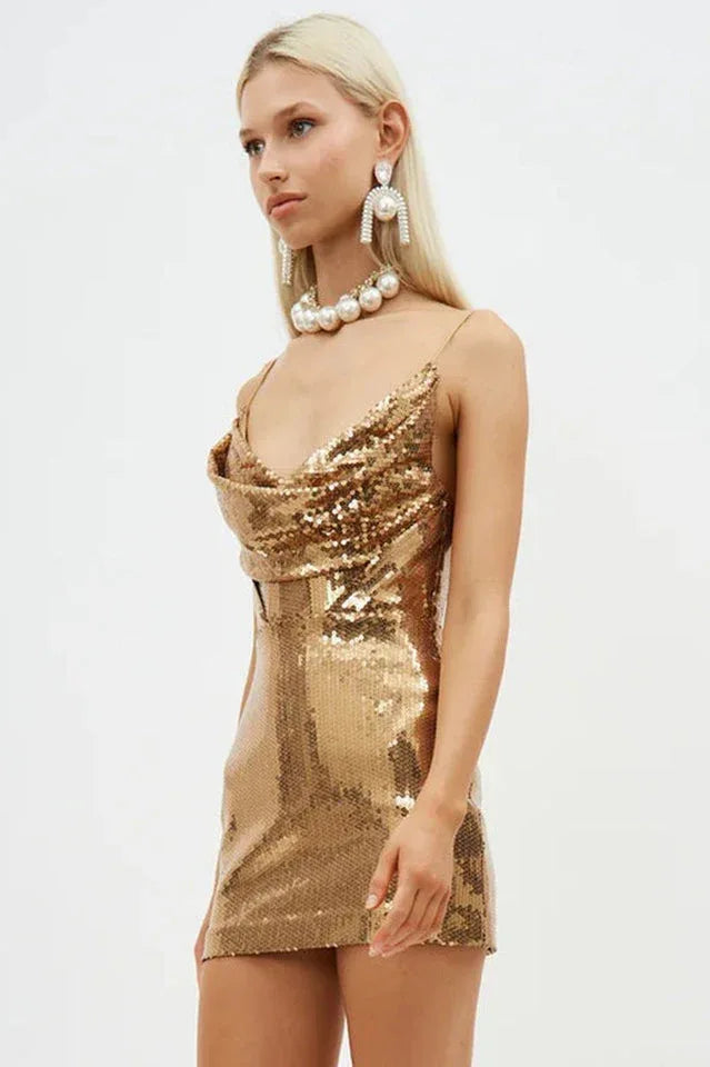 Sequin Mini Dress with Drape Neckline Secondary image