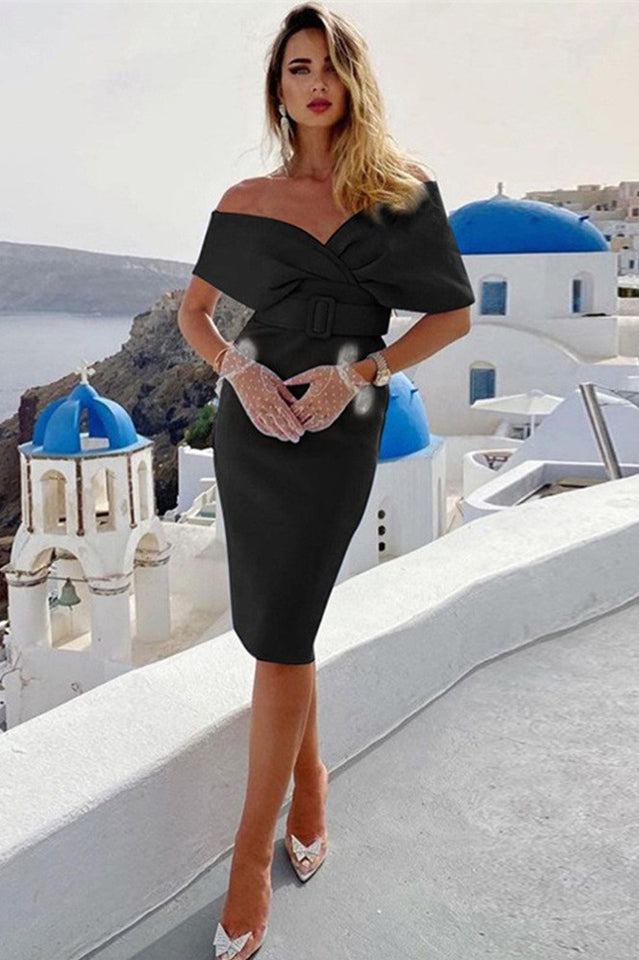 Off The Shoulder Belt Midi Dress | Dress In Beauty