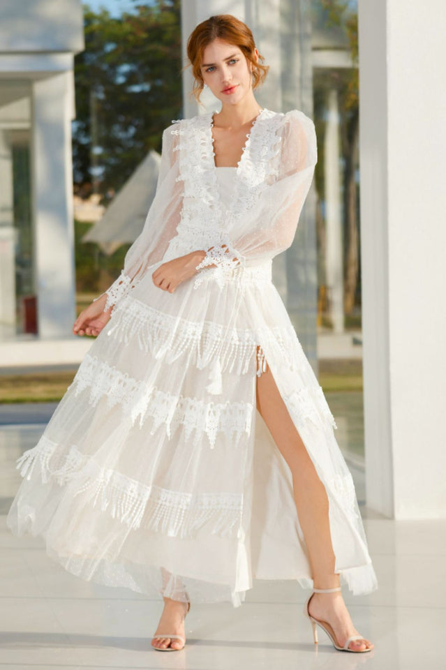 Murphy White Lace Mesh Maxi Dress | Dress In Beauty