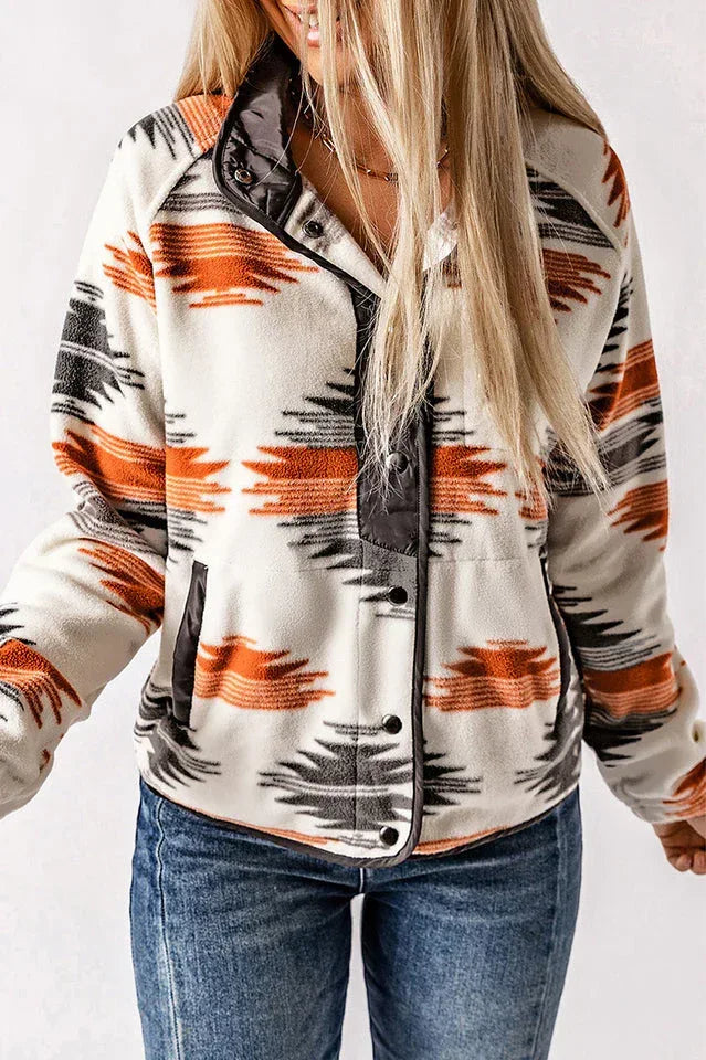 Aztec Geometric Fleece Jacket for Women Secondary image