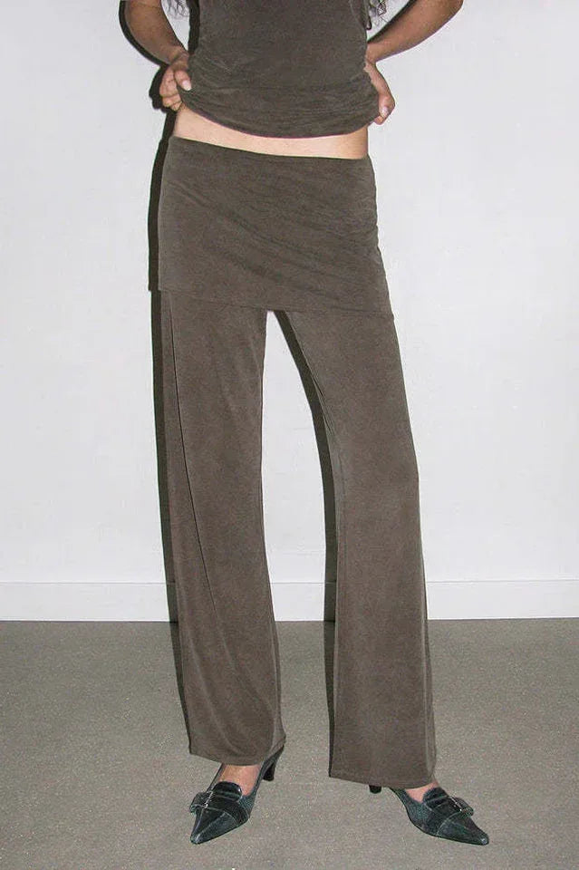 Navy wide leg velour pants with high rise waist - View 6 | WEUXS