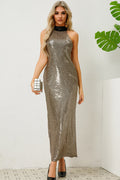 Textured Foil Halter Neck Maxi Dress | Dress In Beauty