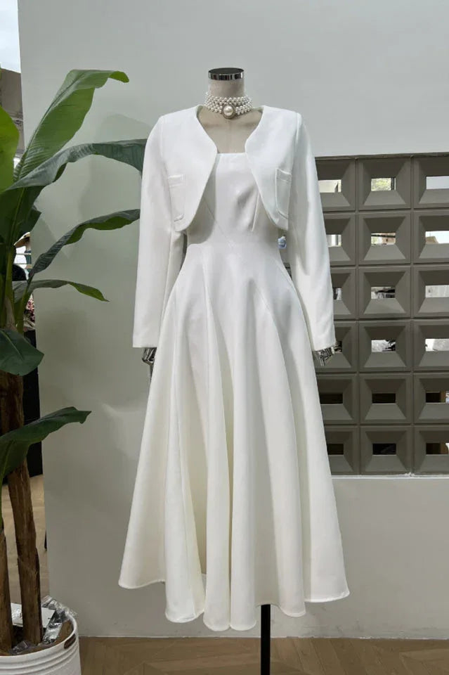 Women's Cropped Jacket Midi Dress Set - View 10 | WEUXS