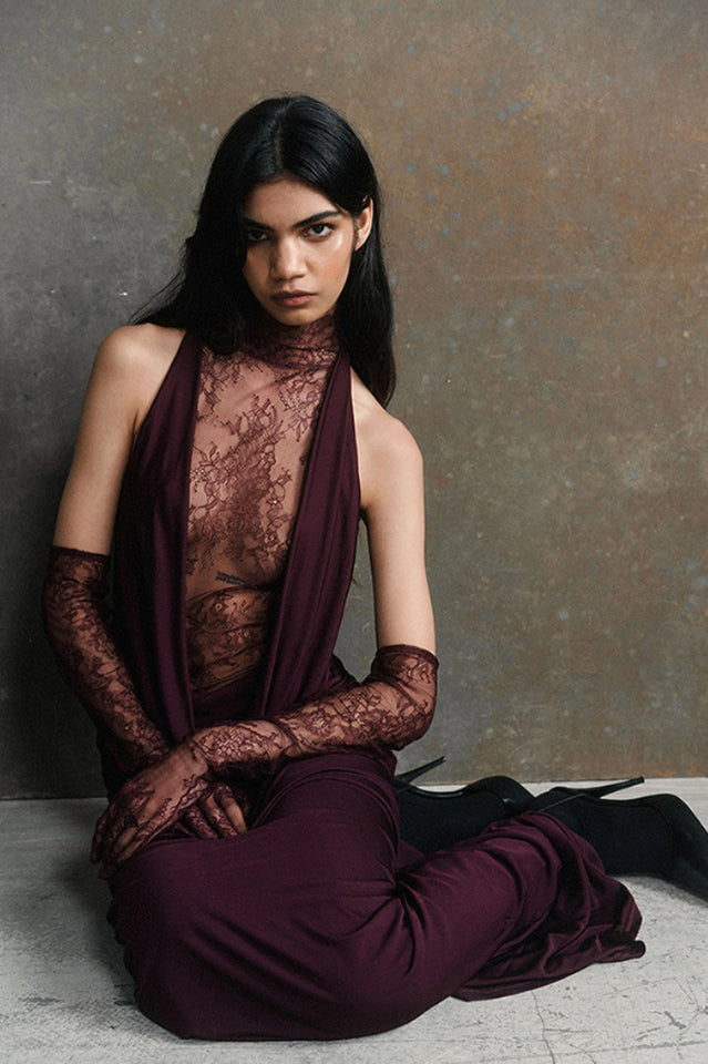 Evelyn Plunging Cowl Lace Bodice Maxi Dress | Dress In Beauty