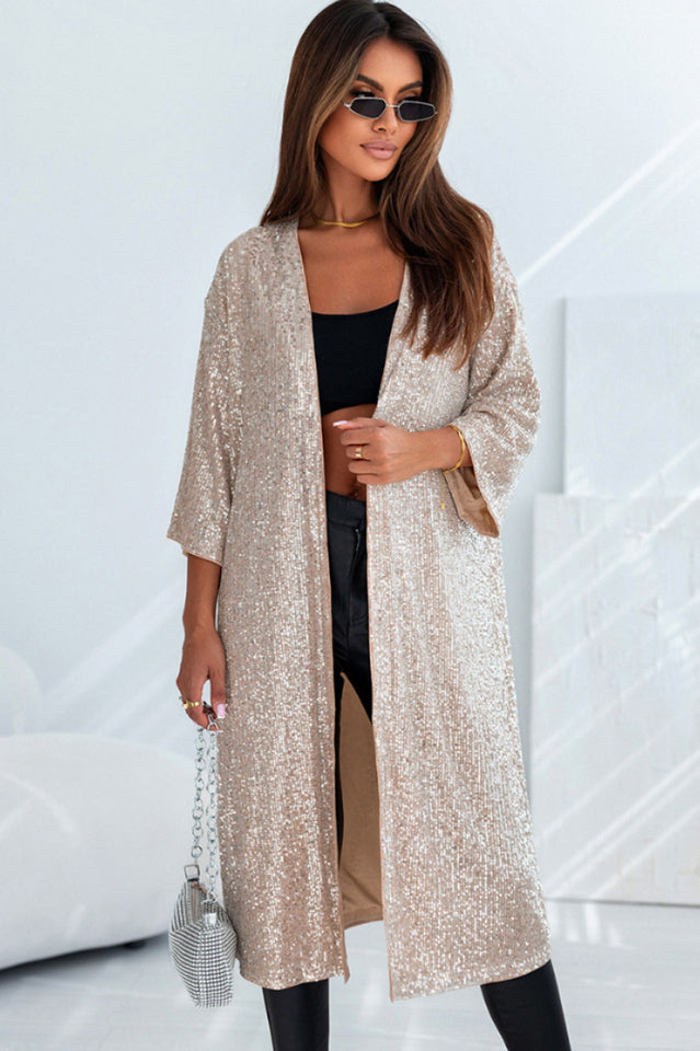 Sequin Open Front Duster Cardigan | Dress In Beauty