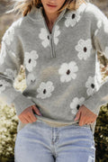 Floral Pattern Half Zip Sweater | Dress In Beauty