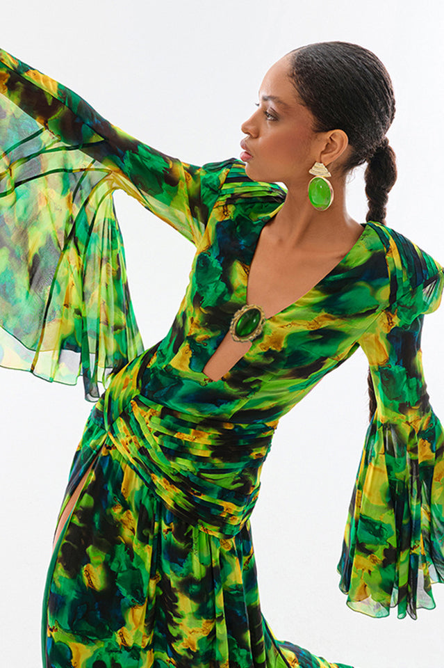 Bell Sleeve Printed Gown | Dress In Beauty