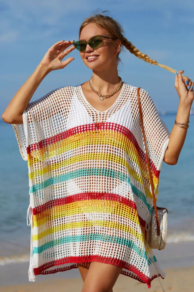 Rainbow Stripe Openwork Slit Cover Up - View 11 | WEUXS