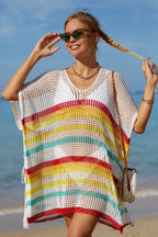 Rainbow Stripe Openwork Slit Cover Up - View 11 | WEUXS